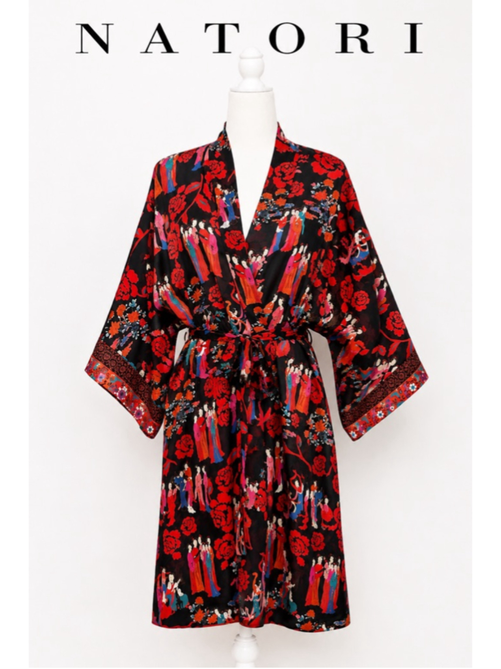 Y2K Josie Natori Silky Robe Kimono | Asian Floral Print Lounge Wrap